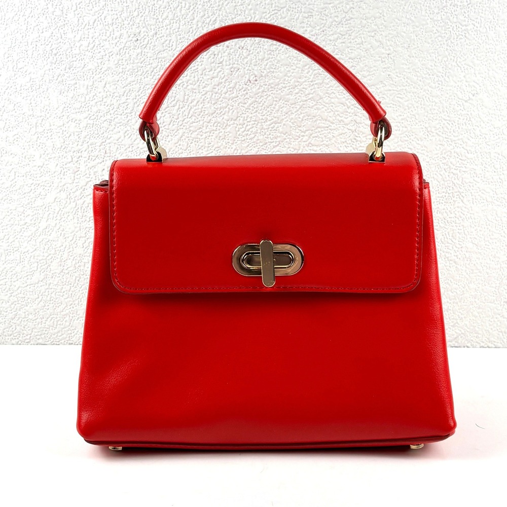 On 34th Top Handle Crossbody Bag Red Turn Lock Flap Classic Retro Structured